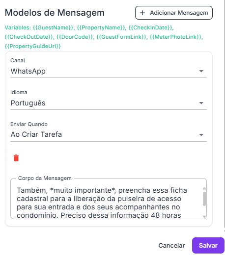 Configure suas mensagens