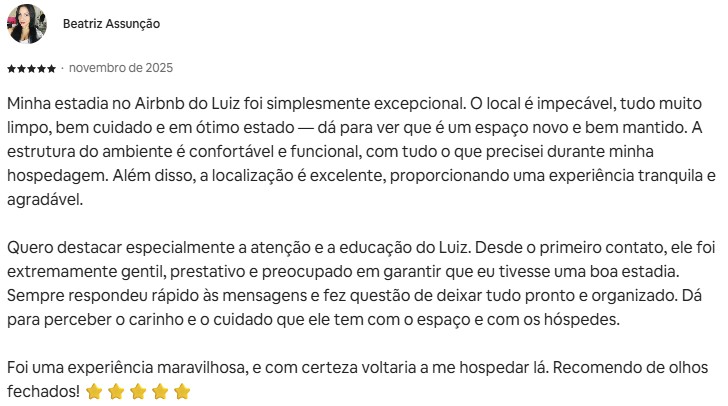 Avaliação 5 estrelas de Beatriz