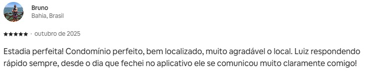 Avaliação 5 estrelas de Bruno, Bahia, outubro de 2025