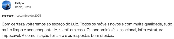 Avaliação 5 estrelas de Felipe, Bahia, setembro de 2025